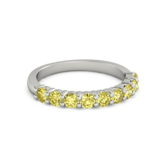 925 Sterling Silver Round 2.50 MM Yellow Tourmaline Half Eternity Women Ring Size US- 4