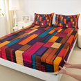 thumbnail image 5 of Manfei Rustic Wood Block Queen Sheets, Geometric Queen Sheet Sets, Multicolor, Black Reversible 4pcs1 Flat Sheet + 1 Fitted Sheet + 2 Pillowcases, 5 of 6