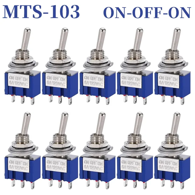 10PCS MTS-102 103 202 203 3Pins 6 Pins Mini Toggle Switch For Switching Lamp Light ON-OFF-ON /ON-ON Switch 6A 125VAC