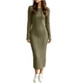 thumbnail image 3 of Fall/Winter Dresses for Women Long Sleeve Stylish Hooded Ribbed Knit Dress - Slim Fit Midi Dress with Drawstring Hood, Soft Stretchy Casual Base Layer Dresses, 3 of 8
