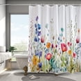 thumbnail image 3 of Watercolor Floral Shower Curtain Sets,Cute Purple Teal and Orange Blue Flowers Bathroom Curtains,Art Green Leaves Wild Herbs Bath Curtain, Waterproof Fabric with 12 Hooks 72x72 Inches, 3 of 6