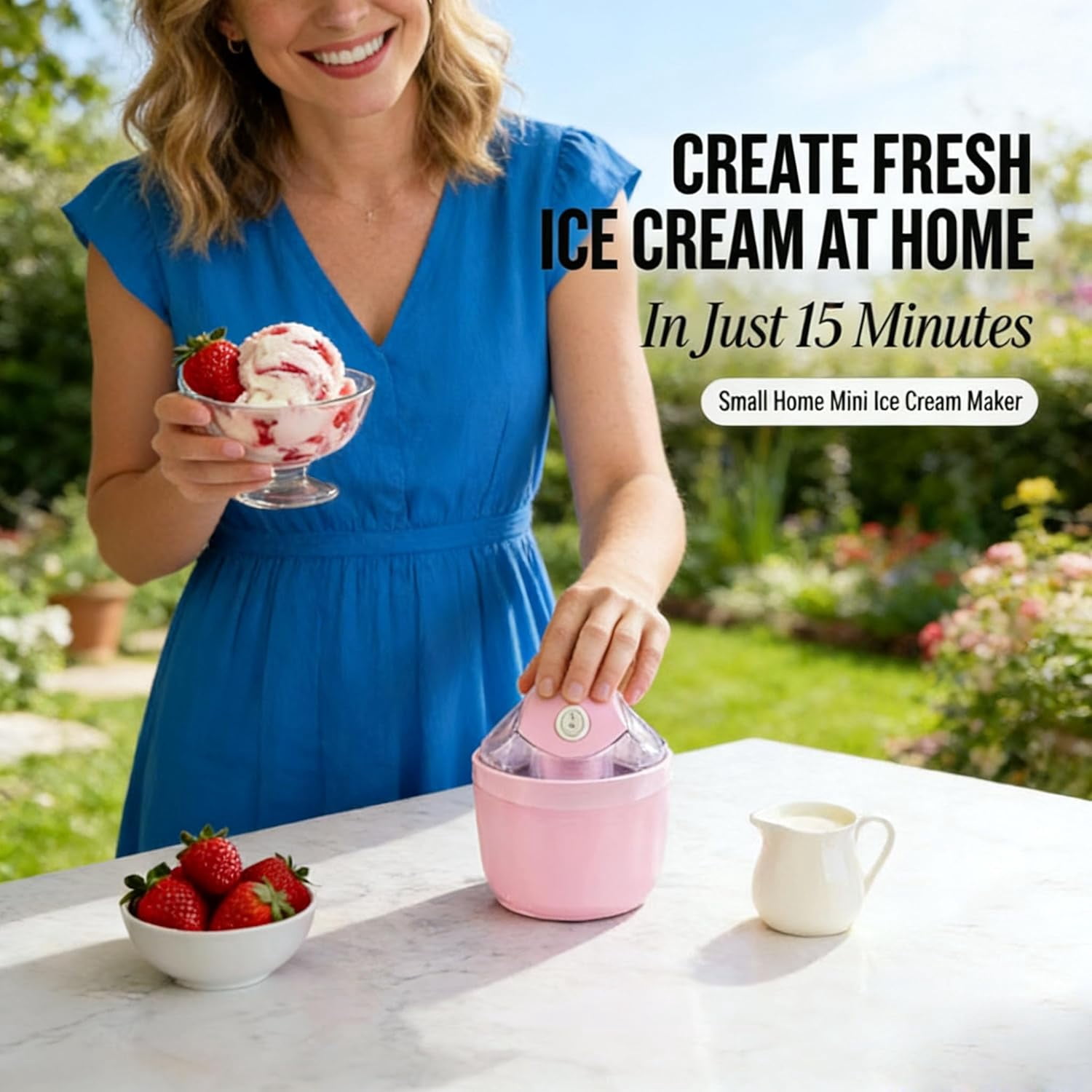 Mini Ice Cream Maker Machine Electric Homemade, Portable Small Ice Cream Maker for DIY Frozen Dessert Soft Serve with One Touch Control