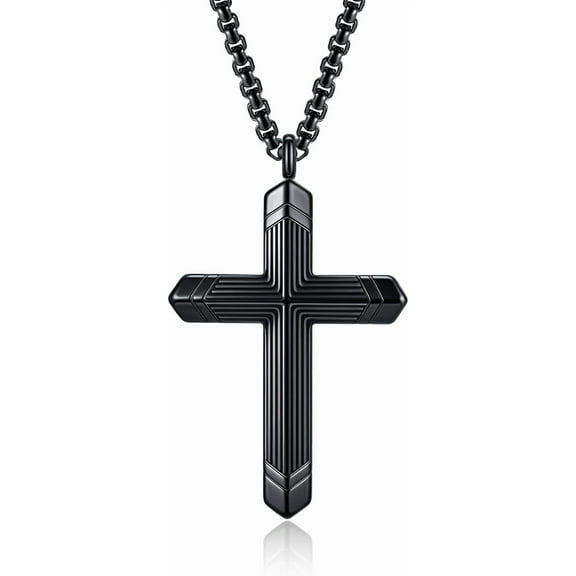 Stainless Steel Cross Necklace for Men, Silver Black Gold Cross Pendant Jesus Necklace Chain, Non Tarnish Sturdy Mens Christian Jewelry Gifts for Him Baptism Confirmation Birthday, 24 Inch
