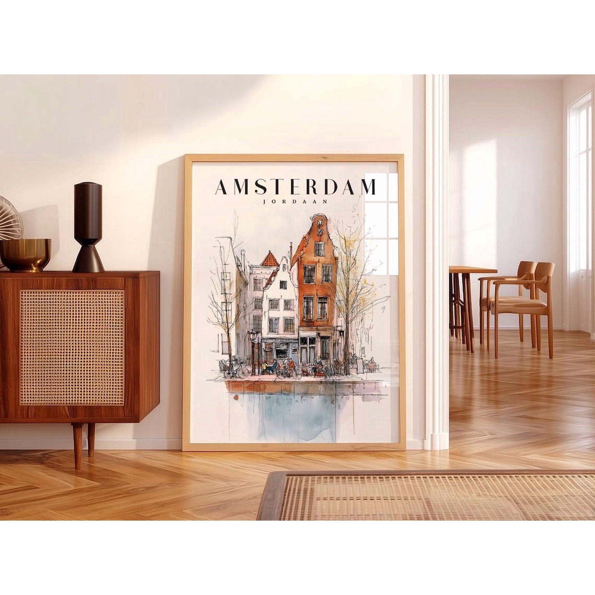 Amsterdam Netherlands Travel Illustration Jordaan Charming Neighborhood City 02 Poster