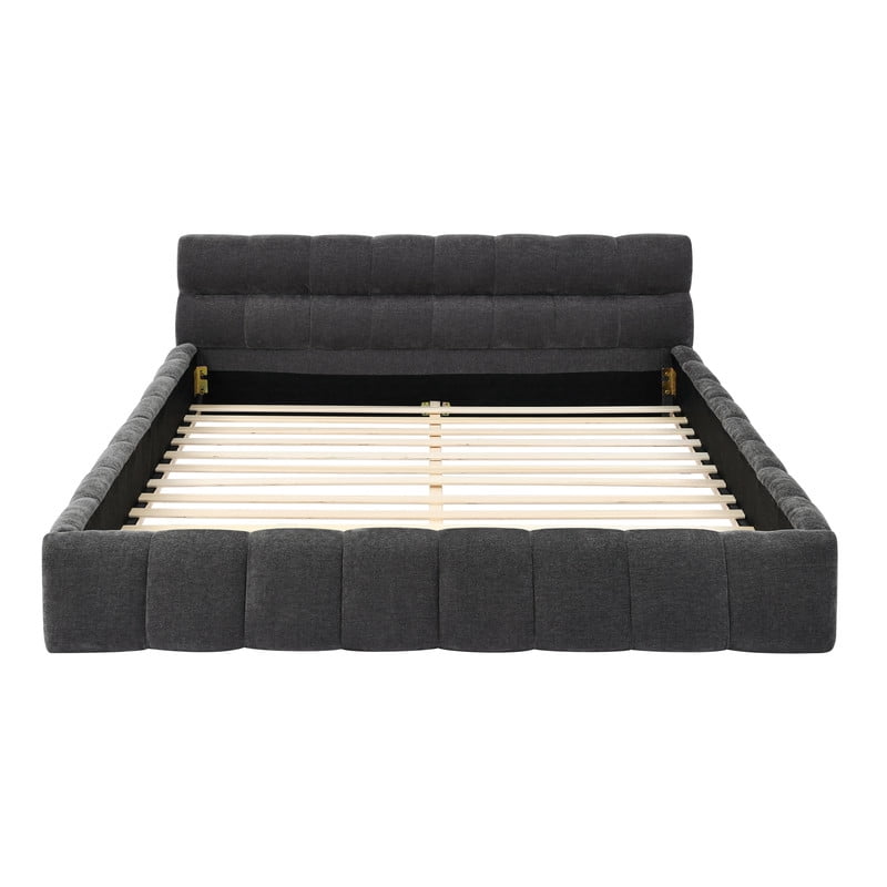 Queen Size Upholstered Platform Bed with Thick Fabric, Chenille Grounded Bed with Headboard and Solid Frame, No Box Spring Needed