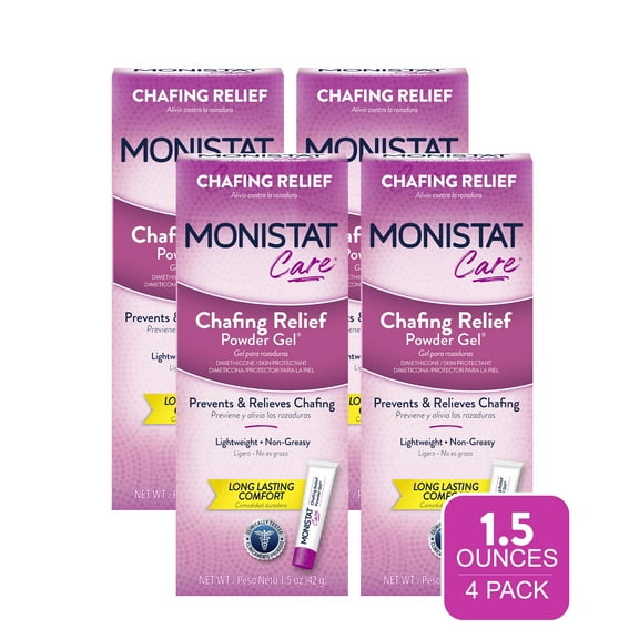 Monistat Chafing Relief Powder Gel, Anti-Chafe Protection, Fragrance Free, 1.5 Oz, 4 Pack