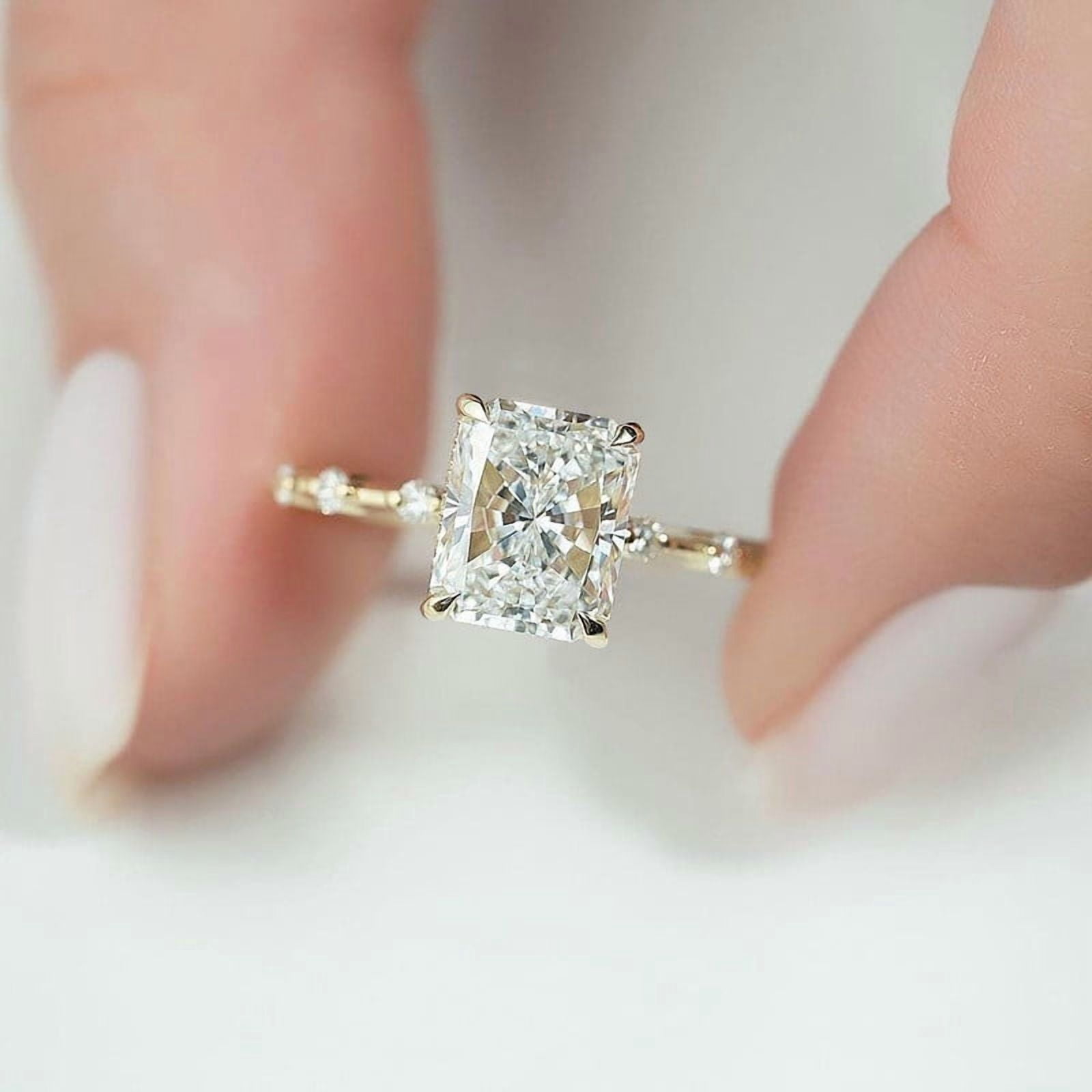 Cora Jewellery 2.5CT Distance Diamond Radiant Moissanite Engagement Ring For Women, 14K Yellow Gold