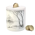 thumbnail image 3 of Nature Piggy Bank, Boat on the River by the Water Reeds Fishing Lake Plants Hand Drawn Style Nature, Ceramic Coin Bank Money Box for Cash Saving, 3.6" X 3.2", Black White, by Ambesonne, 3 of 4