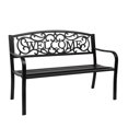 thumbnail image 3 of Legahome Metal Outdoor Bench, 50" Iron Patio Loveseat Bench Waterproof Garden Bench, Leisure Sofa Chair Front Porch Bench, Heavy-Duty Park Seating with Vintage Iron Art Backrest, Backyard Deco, Black, 3 of 12