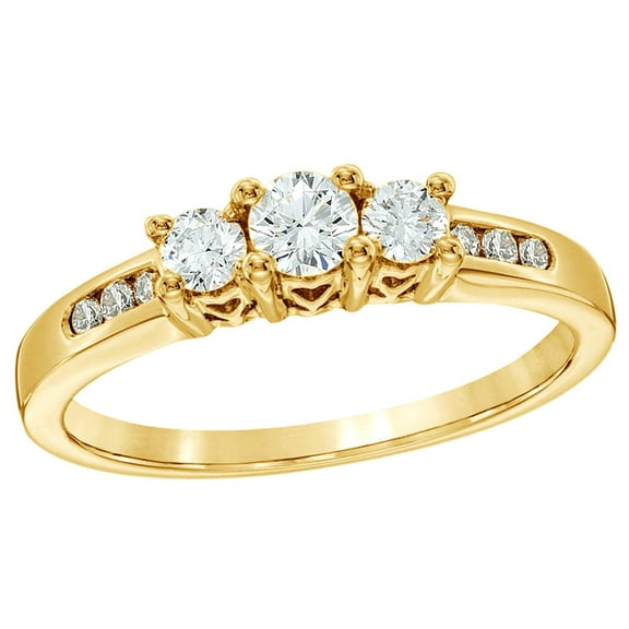AFFY White Natural Diamond Past Present Future Engagement Ring in 14k Yellow Gold (0.5 cttw)