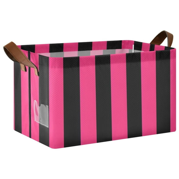 Ryvnso Pink and Black Stripe Pattern Storage Bins Large Basket Foldable Cube Toys Organizer with Handles 1 PC