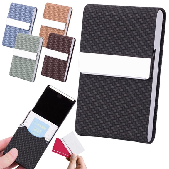 CoreLiving Business Card Holder with Ultra Slim Design, Premium PU Leather Business Card Case for Men and Women, Pocket Metal Name Card Organizer, Magnetic, Beige