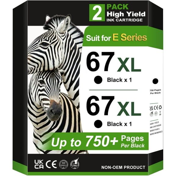 67XL Ink Cartridges Compatible for HP 67XL 67 XL for HP67 HP67XL 2700 2700e 2752 2752e 2742e 2755e 4100 4100e 4152e 4155e 6000 6055e 6055 6400 6458 6458e 6455e (2 Black)