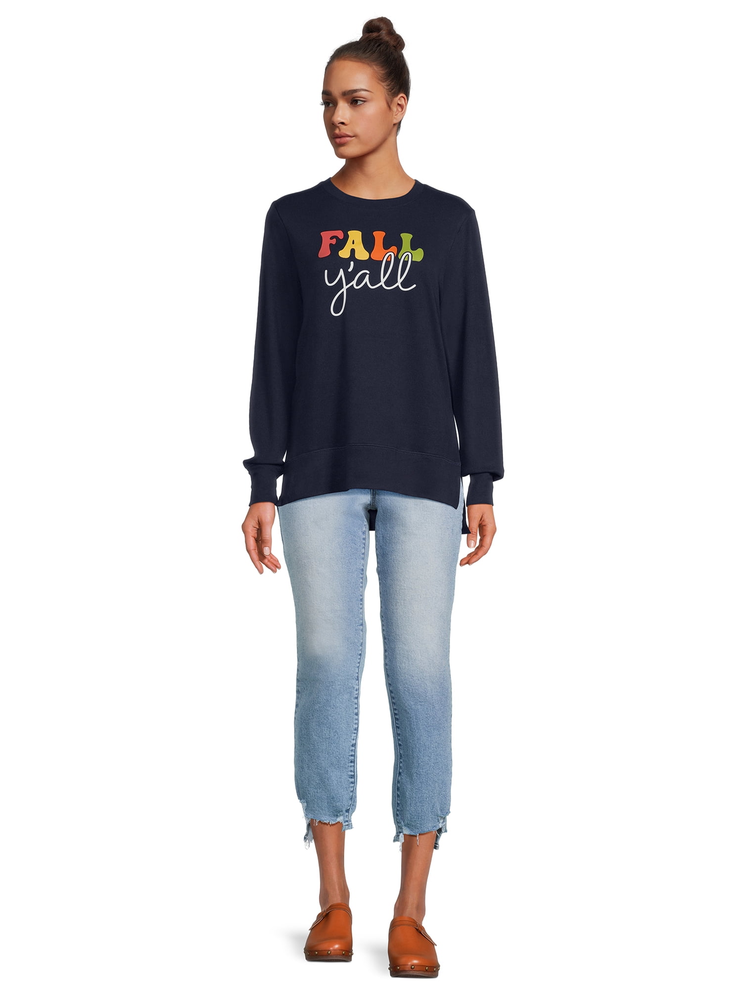 Positivitees Women's Fall Graphic Tee, Long Sleeve T-Shirt Fall Y'all, Sizes S-3XL