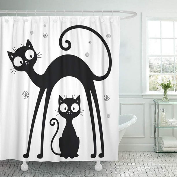 Pet Waterproof Bathroom Shower Curtains, Black Couple Shower Curtain Set