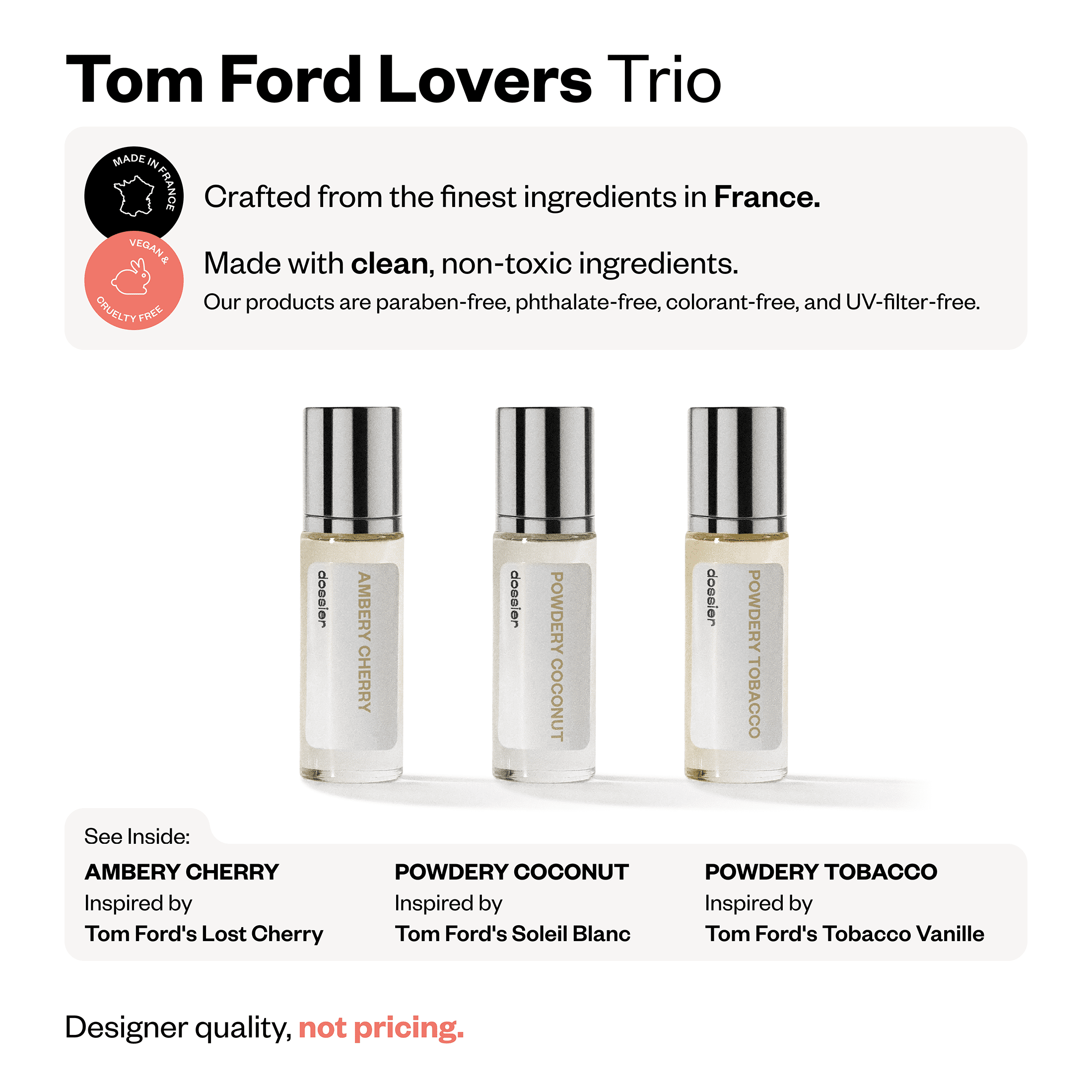 Dossier Discover Set, Inspired by Tom Ford, Unisex Perfume, Set of 3 (0.25 fl oz)