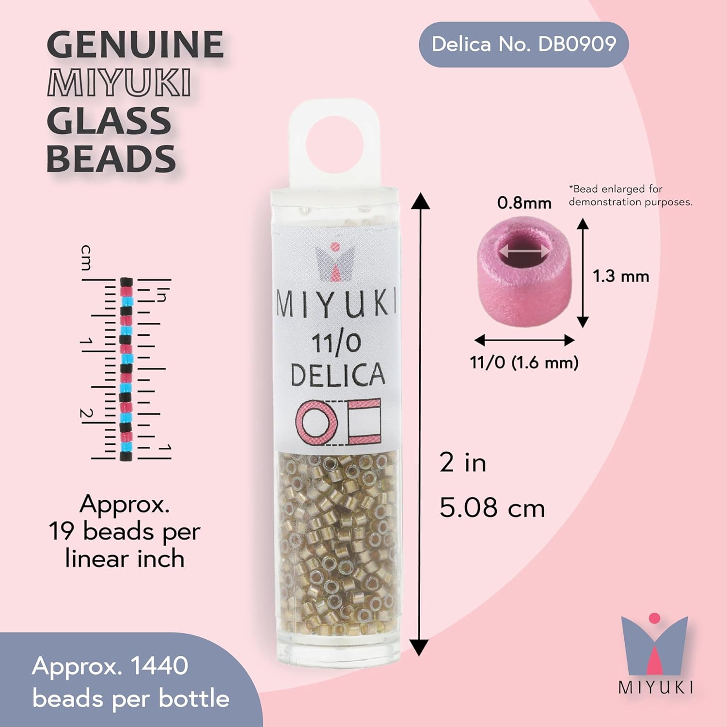 Miyuki Delica Seed Beads – Size 11/0 (1.6mm), DB0909, Sparkling Marigold, 7.2g, Approx. 1440 Beads