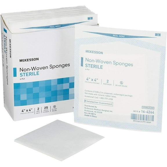 Mckesson 16-4244 Nonwoven Sponges 4-Ply 4 in. x 4 in. Sterile 2 Per Pack (Box of 25)