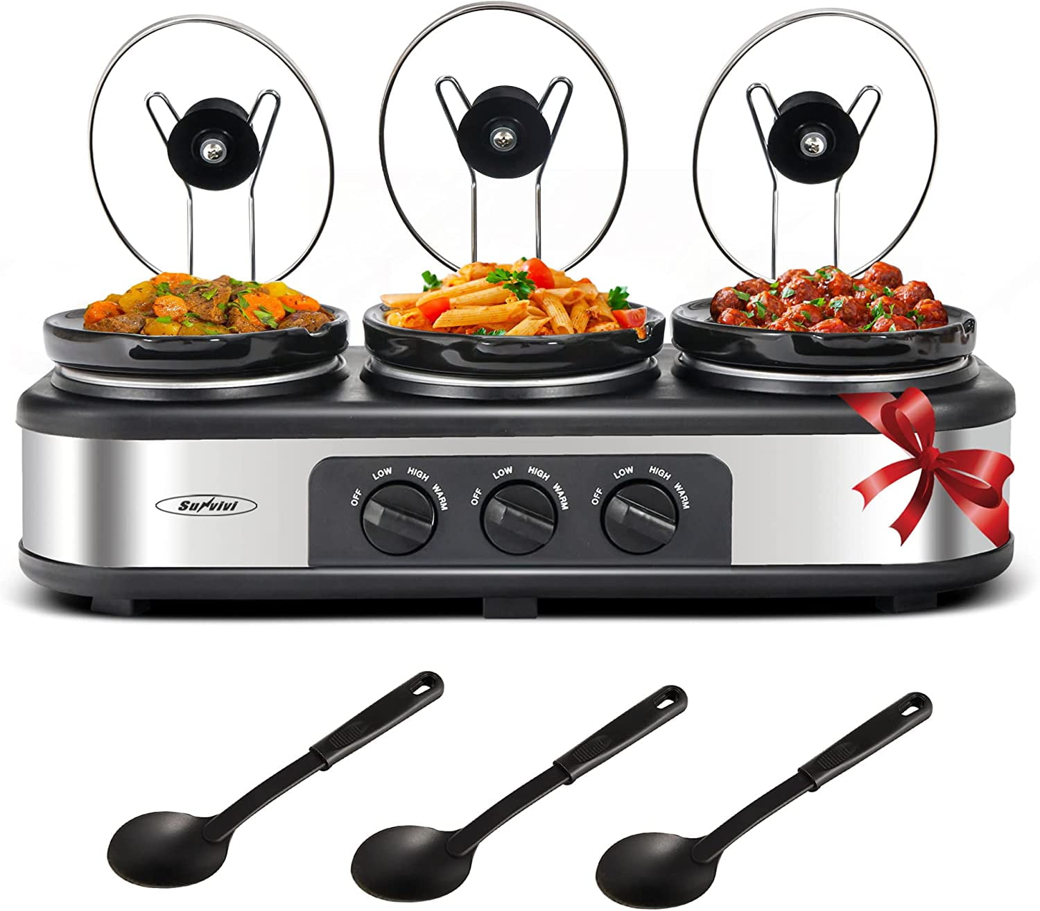 SUNVIVI Small Slow Cooker Triple Food Warmer Buffet Servers with 3 ...