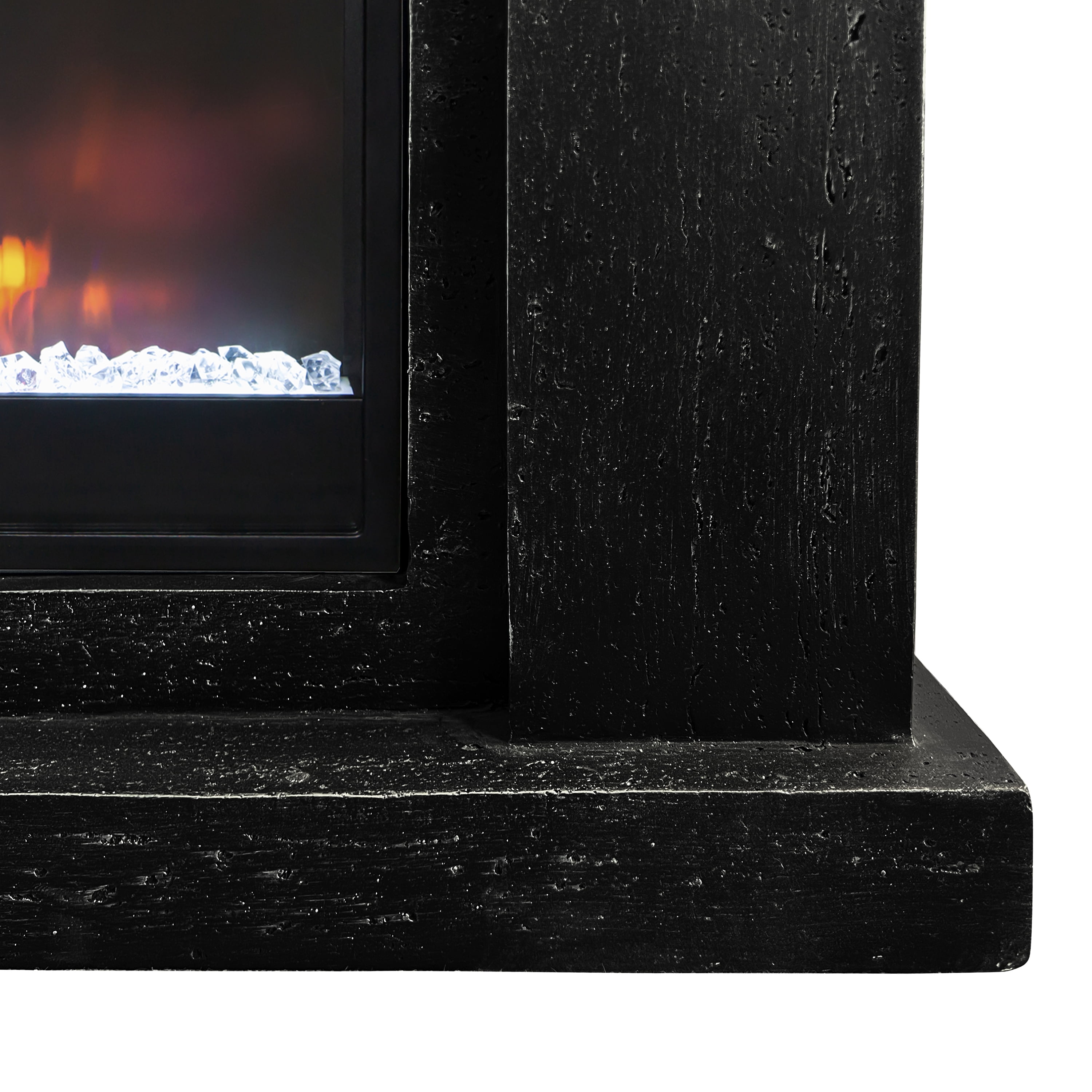 JoyRiver Marble-StyleTV Stand with Electric Fireplace, Digital Thermostat & Dual Control, Elegant Minimalist Design，Black Travertine