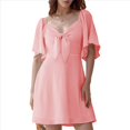 thumbnail image 1 of Vestido Mini Elegante con Escote en V Profundo y Lazo en Color Rosa Talla S, 1 of 8