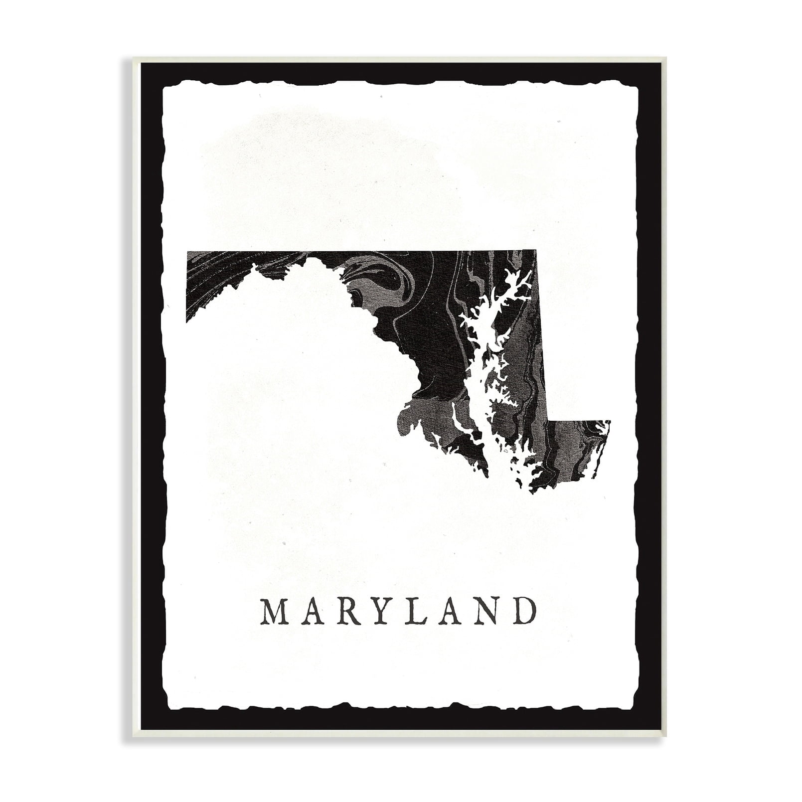The Stupell Home Decor Collection Black and Grey Marbled Paper Maryland State Silhouette Oversized Wall Plaque Art, 12.5 x 0.5 x 18.5