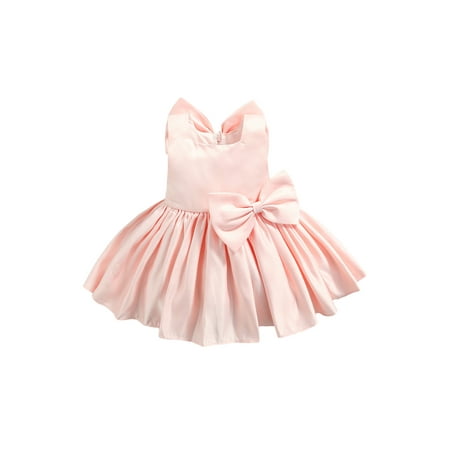 

AvoDovA Kids Baby Girls Party Gown Dress Toddler Sleeveless Solid Color Big Bowknot Dress Princess Pageant Dress Pink 6-7 Years
