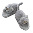 thumbnail image 1 of Pantuflas grises con forma de gato, peluche, cálidas, antideslizantes, para interiores, 1 of 3