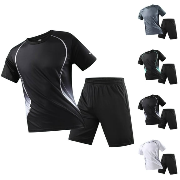 CHUMUD 2 Piece Sets for Men Dry Fit Crew Neck Short Sleeve T Shirts and Eastic Waisted Shorts Workout Clothes Athletic Set Basketball Football Running Gym Summer Outfits (Avail for Big and Tall)