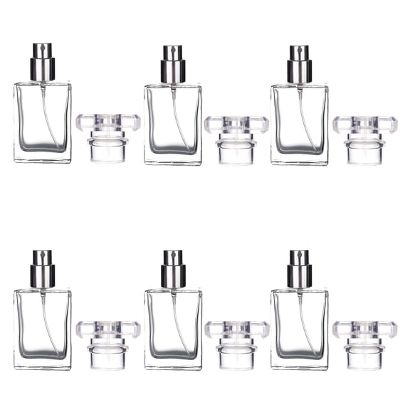 ACDANC 6 Pack 30ml / 1 Oz Transparent Refillable Perfume Bottle, Portable Square Empty Glass Perfume Atomizer Bottle Spray Applicator with 4 Kinds of Perfume Dispenser (6 Pack 30ml)