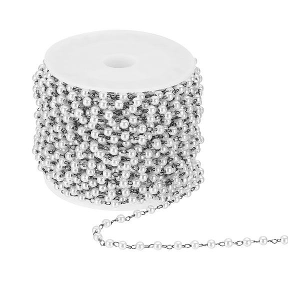 Uxcell 33 Feet Pearl Beaded Chains Roll, 3mm Faux Pearls Beads Garland String Bulk with Spool for Jewelry Making DIY Craft, Metallic Black