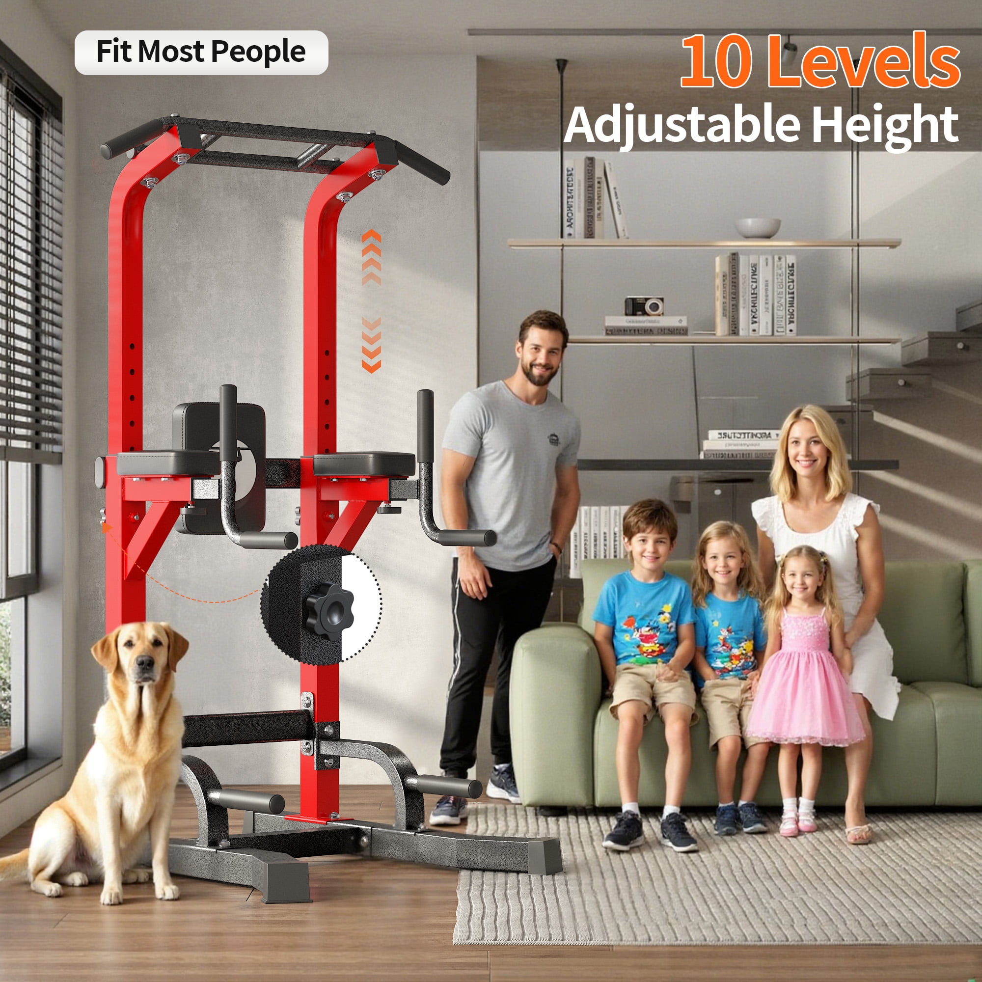 SogesPower Power Tower Dip Station Pull up Bar Stand with Adjustable Height, Multifuctional Training Equipment for Home Gym