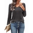 thumbnail image 3 of V Neck T Shirts for Women Lace Long Sleeve Cute Tops Fall Winter Dressy Casual Blouses Trendy Tees Dark Gray M, 3 of 9