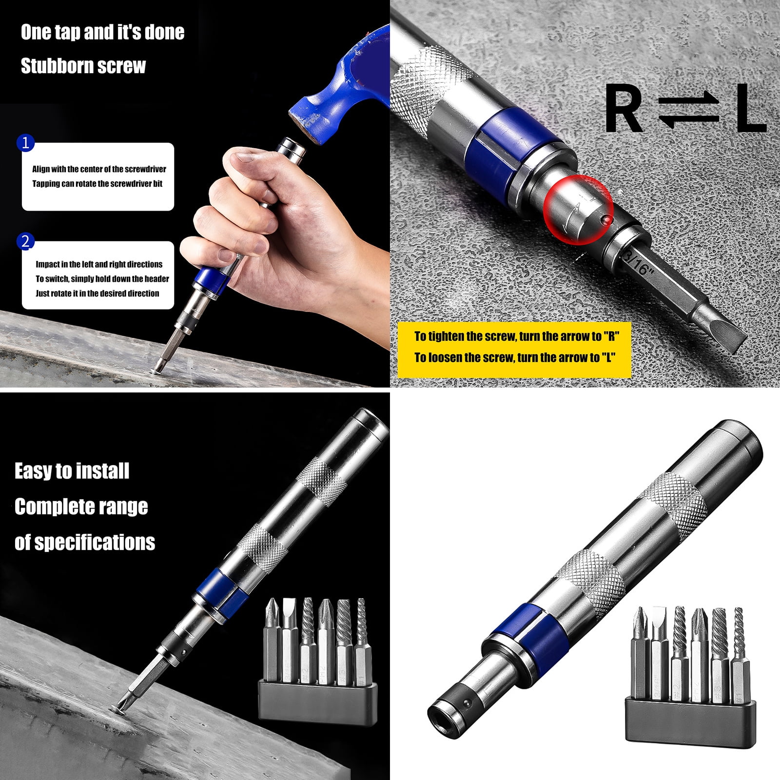 Steel Impacts Screwdriver Set Detachable Head Reversible Direction Driver Chisels Bit Tool For Industrial Repairs