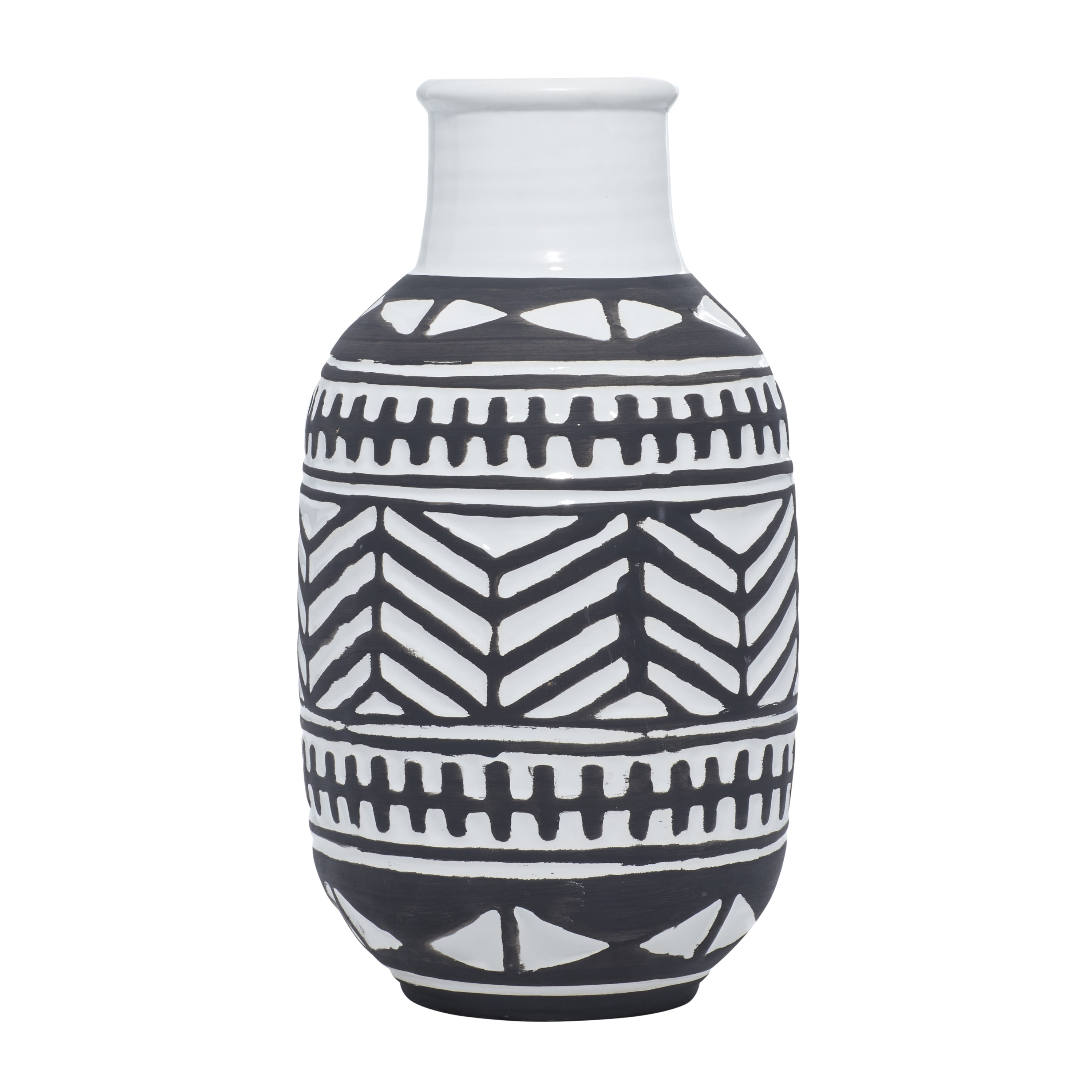 DecMode 16" Tribal Handmade White Ceramic Vase