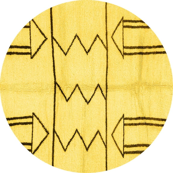 Ahgly Company Machine Washable Indoor Round Solid Yellow Modern Area Rugs, 3' Round