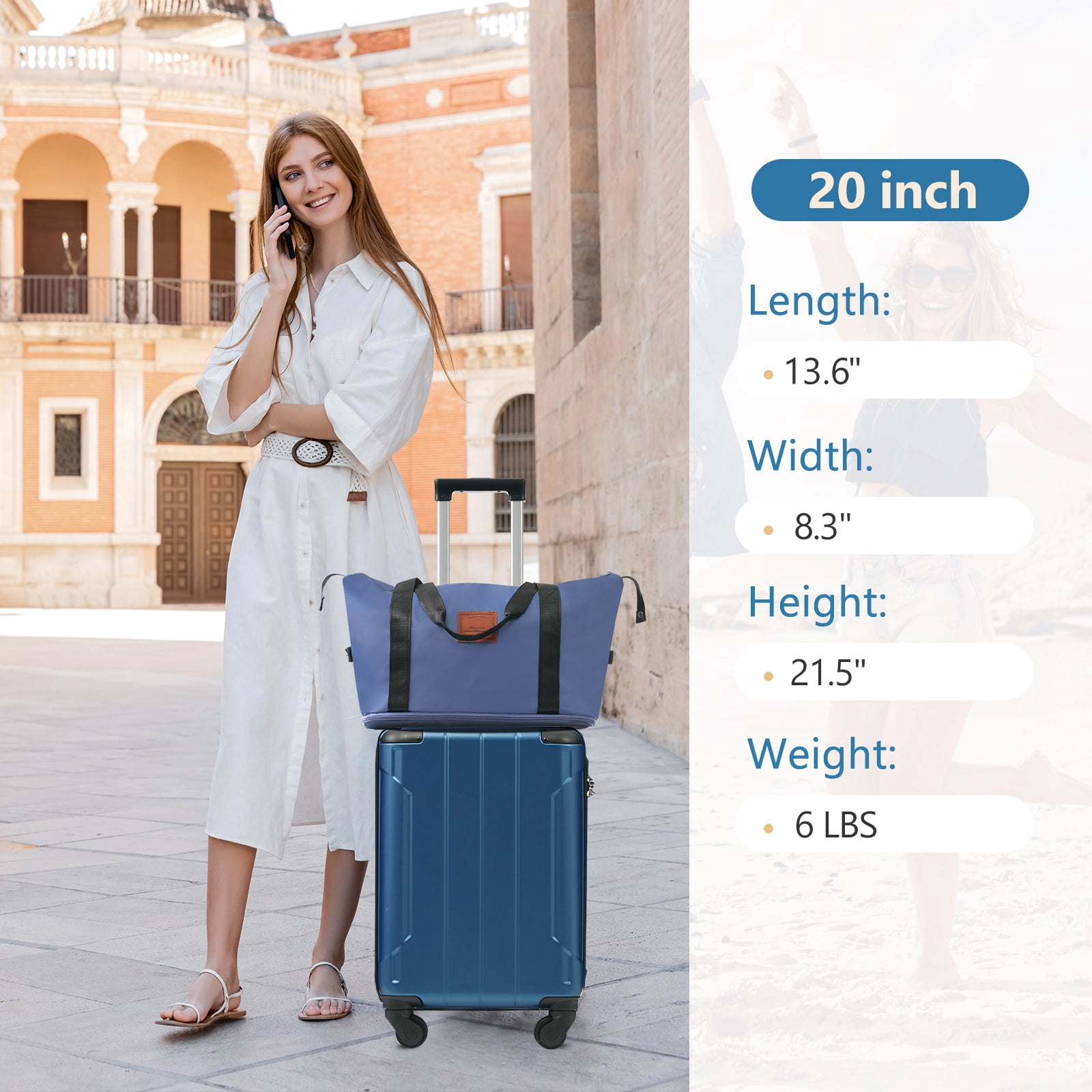 imerelez 20 Inch Carry On Luggage Set 3 Piece with Spinner Wheels, Lightweight Hardshell ABS Suitcase for Weedend Getaways, Business Travel, Blue