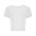 thumbnail image 5 of Dgankt Plus Size Tops for Women Women's New Solid Color Bow Short Sleeve Round Neck Casual Top T-shirt, 5 of 7