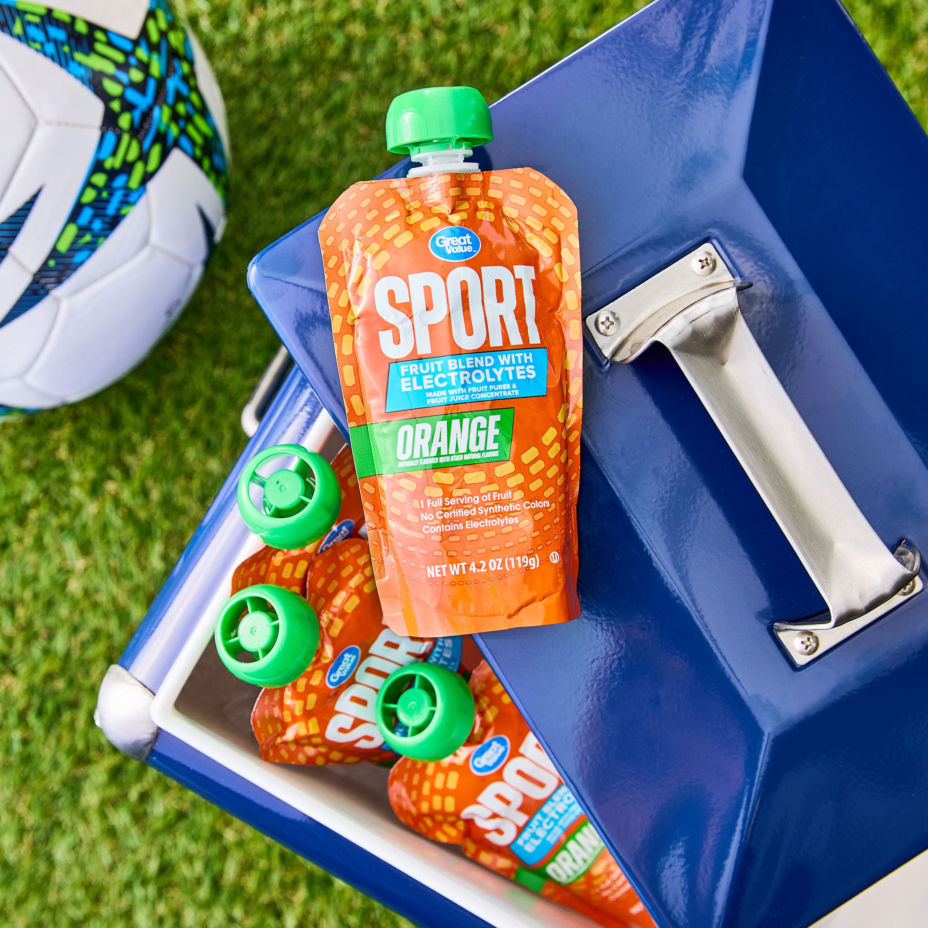 (4 pack) Great Value Sport Fruit Blend Applesauce with Electrolytes, Orange, 16.8 oz, 4 Count Carton