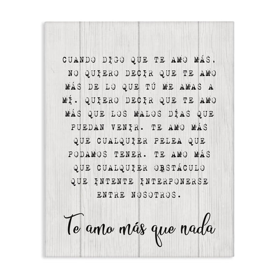 Stupell Industries Te Amo Sin LÃmites Inspirational Quotes & Sayings Painting Wrapped Canvas Art Print Wall Art, 16 x 20