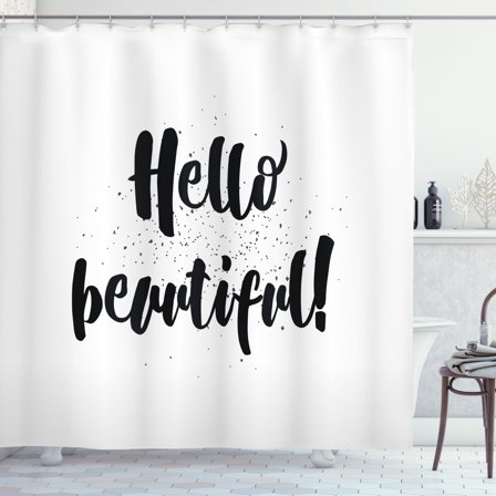 Ambesonne Hello Shower Curtain, Hand Letters Tiny Dots, 69"Wx84"L, Black White