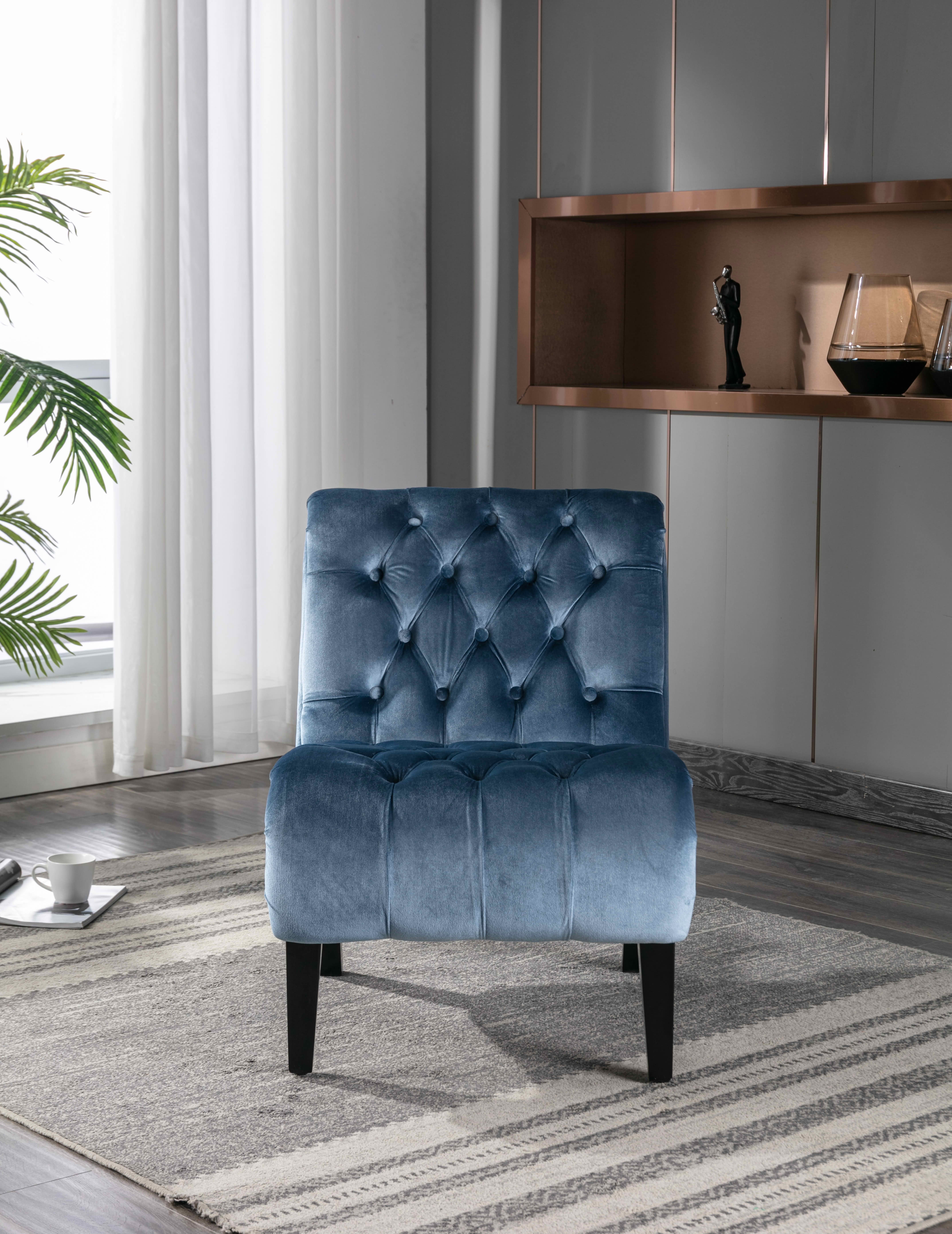 MAYEERTY 22.83-Inch Velvet Button Tufted Armless Accent Chair, Upholstered Leisure Side Chair with Wooden Legs for Bedroom Living Room Office