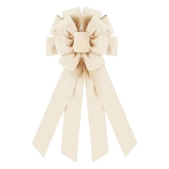 Large Handmade Decorative Wreath Bow, Beige Polyester Ice Silk Ribbon Bow for Front Door, Farmhouse Wreath, Christmas Tree, Garland, Wedding, Birthday, Porch, Gift Wrapping and Seasonal Home Decor