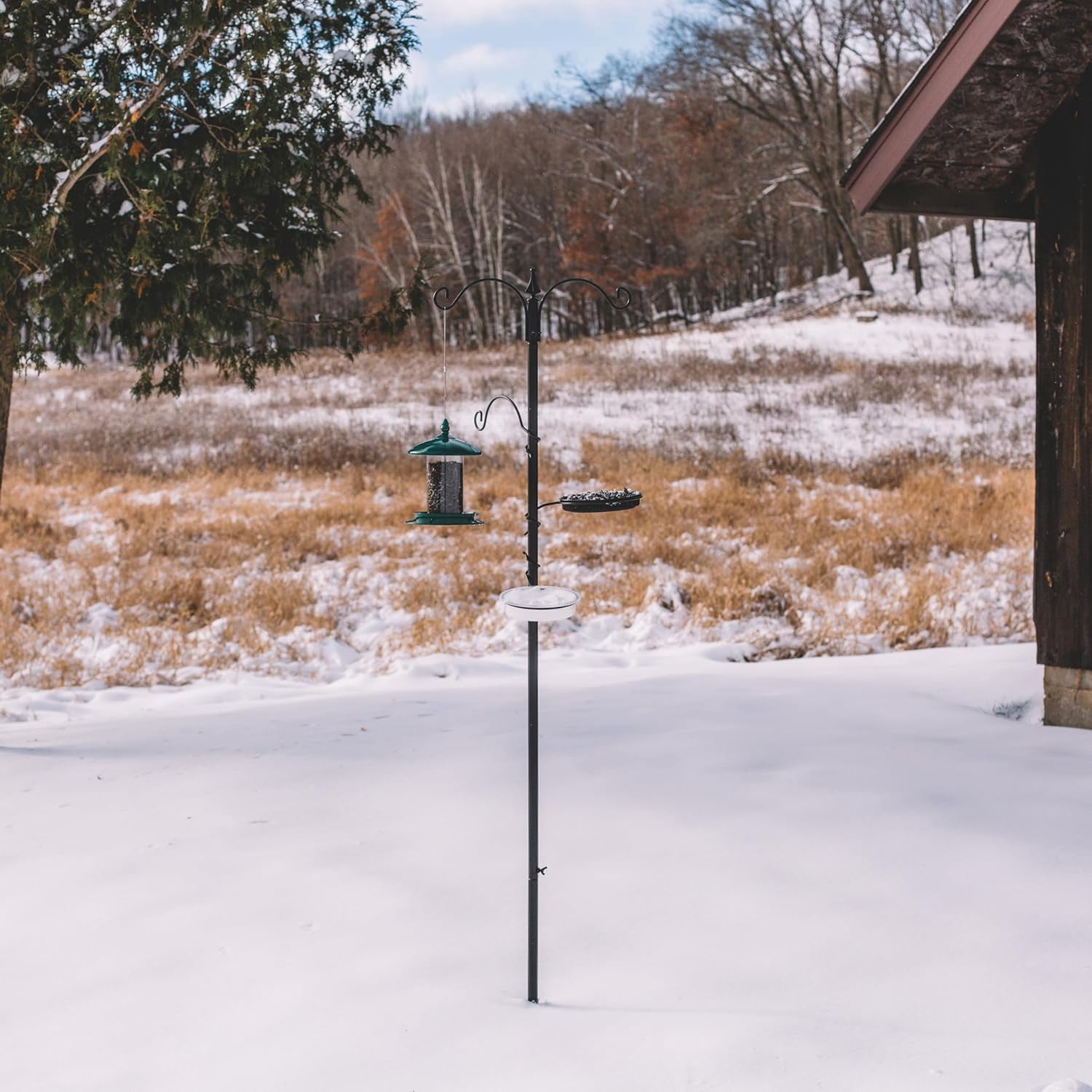 Bird Feeding Station Kit 75" Pole with 5 Prong Base Outdoor Bird Feeder Stand Black Durable Weather-Resistant Design