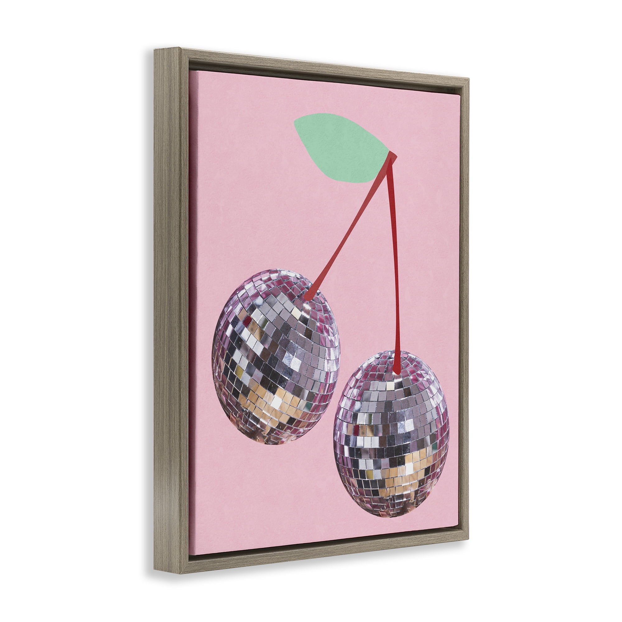 Stupell Industries Disco Cherries on Pink Entertainment Painting Brown Floater Framed Canvas Art Print Wall Art, 17 x 21
