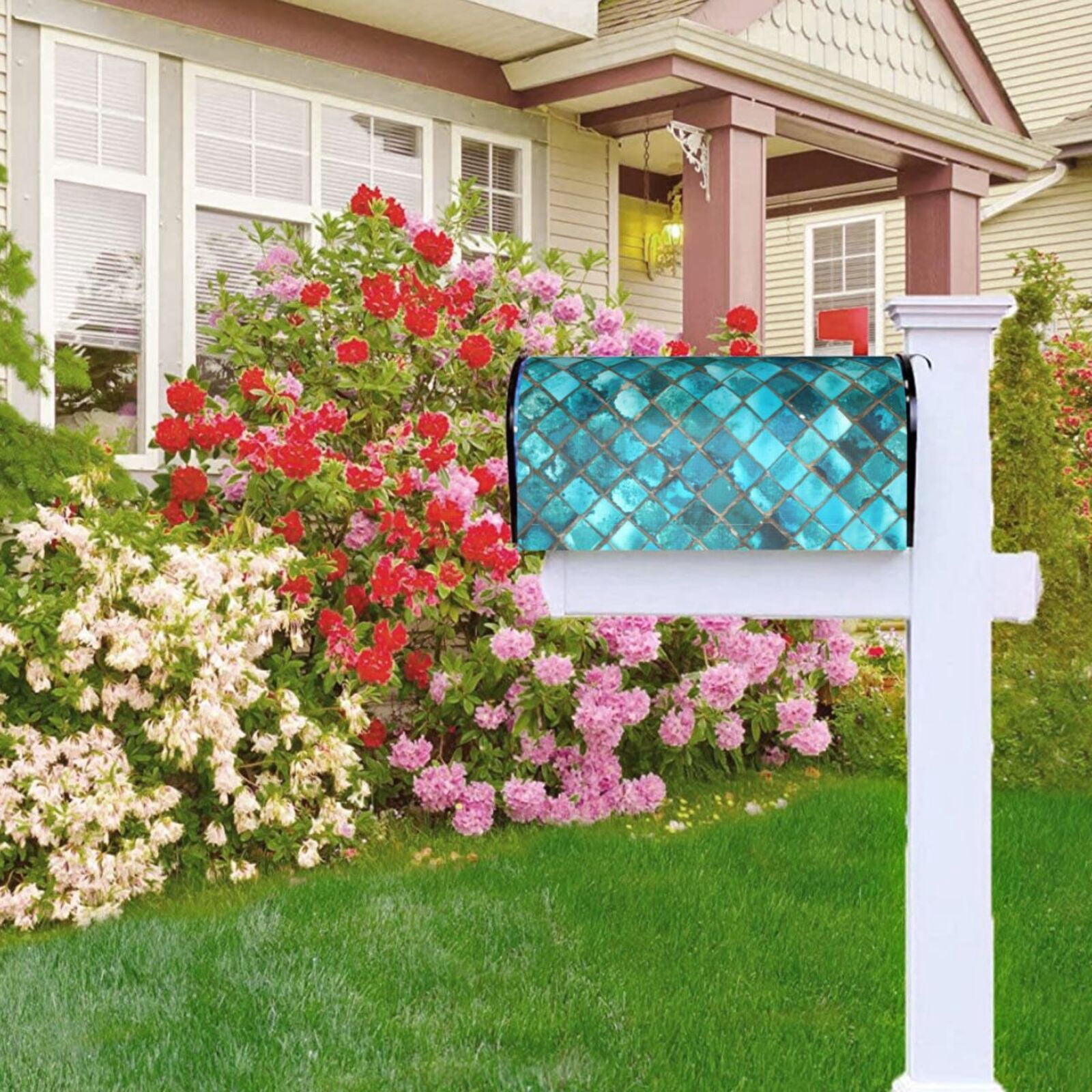 Naloa Square Glass Mosaic Mailbox Covers Magnetic Post Box Cover Post Letter Box Cover Garden Decor-25.5x21 in