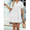 thumbnail image 5 of Summer Dresses for Women 2025 Vacation Short Sleeve V Neck Mini T Shirt Dress Pleated Ruffle Flowy Beach White L, 5 of 9