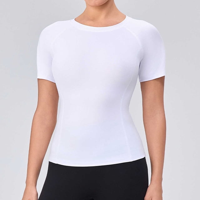 TaTaai Womens Sports Running Workout T Shirts Solid Color Raglan Sleeve Round Neck Short Sleeve High Stretch Quick Dry Breathable Slim Fit Tops Gift