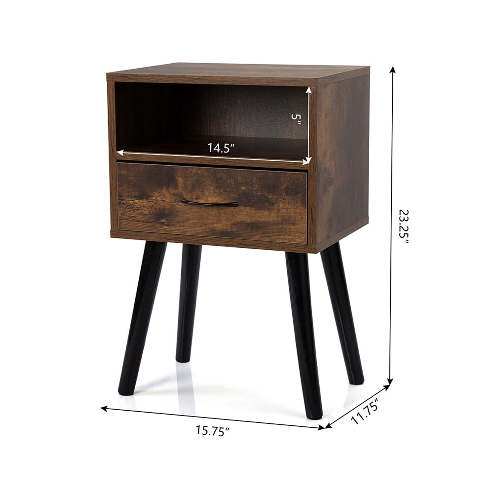 Kadyn Set of 2 Mid Century Nightstand for Sofa Couch, Side Table with Drawer and Shelf for College Dorm, End Table for Living Room, Rustic Brown Kadyn Set of 2 Mid Century Nightstand for Sofa Couch, Side Table with Drawer and Shelf for College Dorm, End Table for Living Room, Rustic Brown