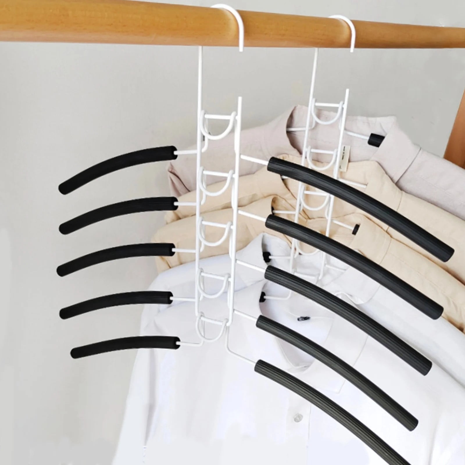 No Shoulder Bump Multiple Sweater Coat Clothes Hangers, 5 in 1 Multi Layer Metal Hanger Racks with Non-Slip Foam Padded, Multi Layers Space Saving T Shirt Blouse Rack, 15.75x14.96"